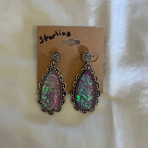 Sterling Silver Purple and Green Teardrop Earrings